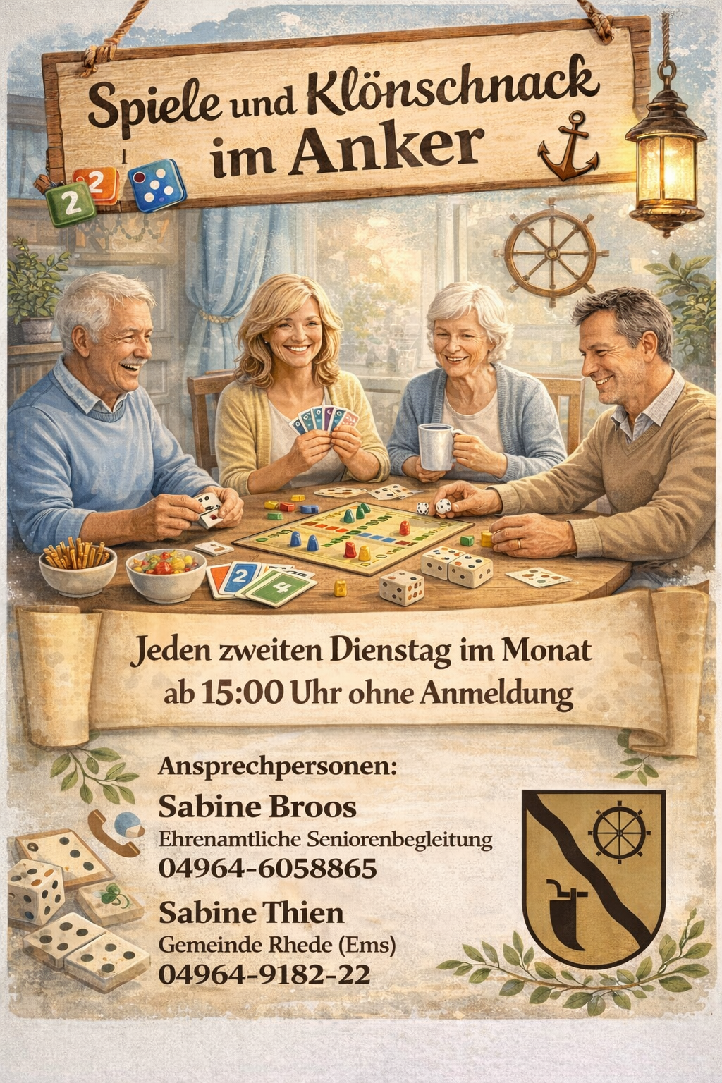 Senioren – Spiele und Klönschnack im Anker – jeden 2. Dienstag im Monat